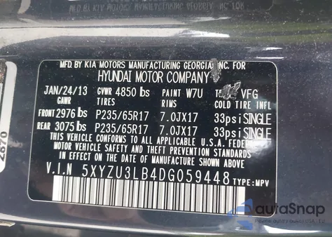 2013 Hyundai Santa Fe Sport из США, поврежденный, VIN 5XYZU3LB4DG059448